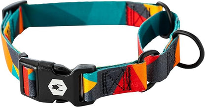 Wolfgang Heavy Duty Martingale Dog Collar with Quick Release Nylon Buckle for Walking & Training, ShatterShapes Print, Large