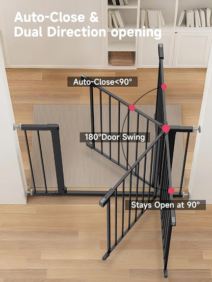 29.5-40.5" Baby Gate for Stairs, Dog Gate for Doorways, Walk Thru Auto Close Metal Baby Safety Gate for The House, Stairs and Doorways, Child Gate Pressure Mounted, Pet Gate for Dog Indoor - Black