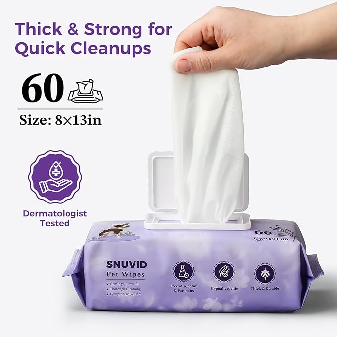 Extra Large 8“ x 13" Dog Wipes, Hypoallergenic, Lavender Scented, Plant-Based Grooming Wipes for Deodorizing & Hydrating Paws, Body, Butt, Ears & Coat - 360 Count