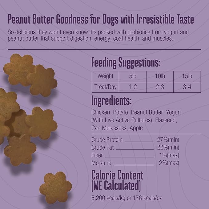 Whole Life Dog Living Treats for Dogs – Human Grade Probiotics for Digestive & Gut Health, Gas, Diarrhea, Vomit & Constipation Relief, Health Supplies - Peanut Butter, 3 oz (Pack of 1)