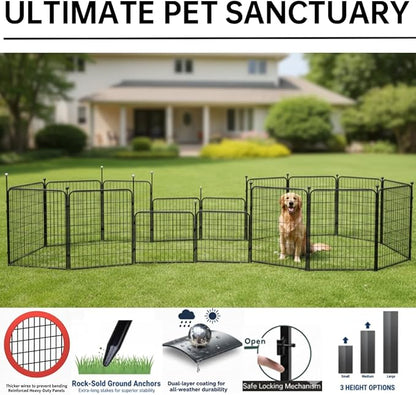 Puppy Playpen Indoor/Outdoor,24'' Portable Dog Playpen with Easy-Carry Straps,6 Panels Dog Pen Play Pen for Small Dogs,Rustproof Pet Playpen for Camping RV Yard(with One Door)
