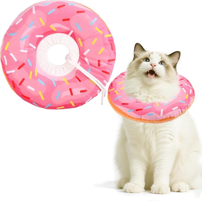 Cat Cone Collar Soft, Comfortable Cat Donut Collar After Surgery, Adjustable Elizabethan Recovery Collars & Cones to Stop Licking, Lightweight Neck Collar Soft Cone for Cats Small Dog (Pink, Large)