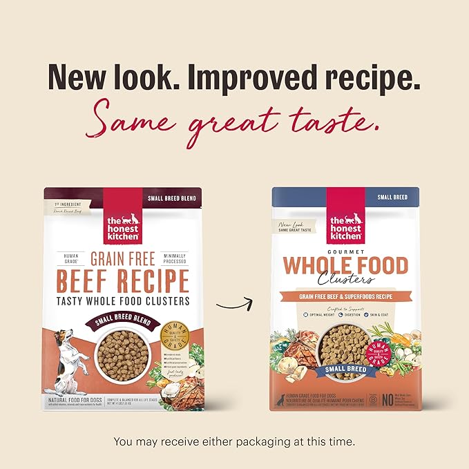 The Honest Kitchen Whole Food Clusters Small Breed Grain Free Beef Dry Dog Food, 4 lb Bag