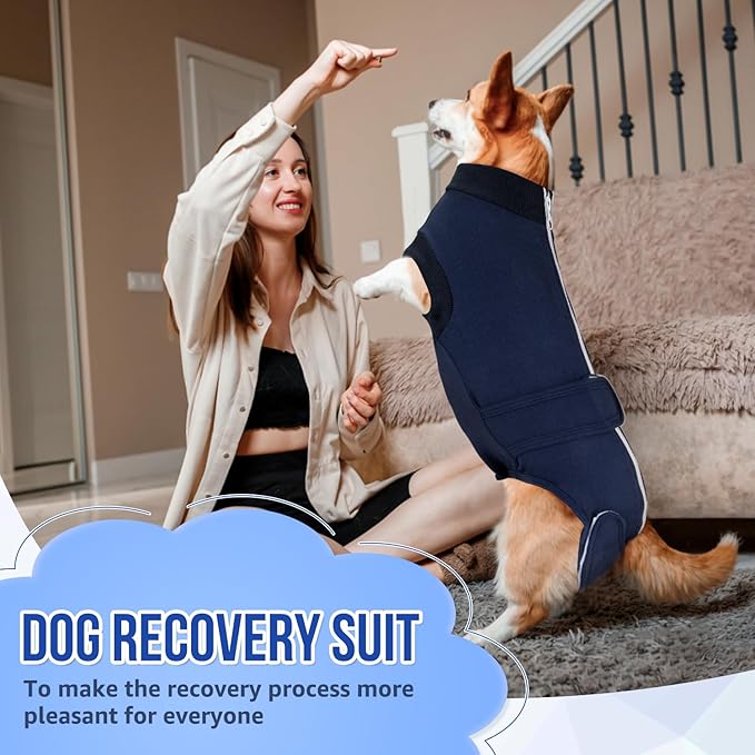 Lukovee Recovery Suit for Dogs, Zipper On Recovery Suit for Female Male Dog, Onesie Abdominal Wounds Cone E-Collar Alternative Prevent Licking Spay Recovery Suit (XL, DBL)