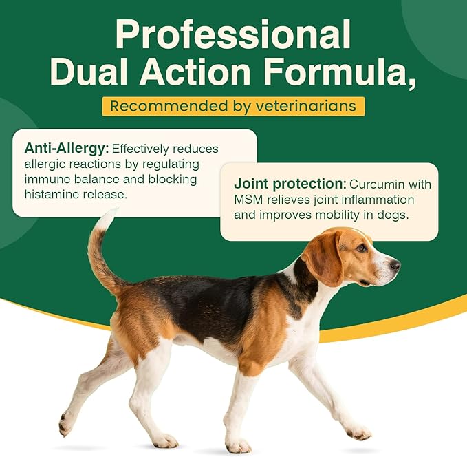 Dog Allergy Chews 400PCs with Turmeric, Digestive Enzymes Supports Seasonal Allergy Relief, Itchy Skin, Joint Health Anti-Itch Supplement for Allergic Dogs Aids Post-Surgery Recovery Senior Mobility