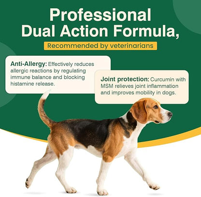 Dog Allergy Chews 400PCs with Turmeric, Digestive Enzymes Supports Seasonal Allergy Relief, Itchy Skin, Joint Health Anti-Itch Supplement for Allergic Dogs Aids Post-Surgery Recovery Senior Mobility