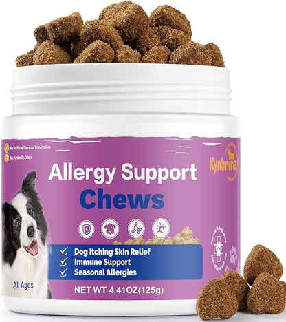 Dog Allergy Chews for Itchy Skin and Seasonal Allergies, Dog Allergy and Itching Skin Relief with Probiotics and Turmeric, Allergy Paw Relief and Dogs Coat Immune -50ct