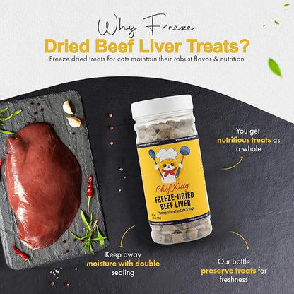 Freeze Dried Beef Liver Dog Treats | Healthy Kitten Treats, Single Ingredient, Raw | High Protein Cat & Dog Food Toppers, Grain-Free | Inspected & Tested in USA | 2.1 oz