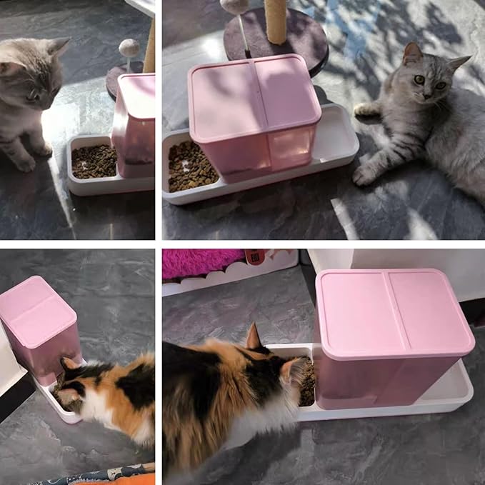 kathson Gravity Cat Food and Water Dispenser Automatic Dog Feeder Waterer 2 in 1 Auto Pet Food and Water Bowl Set Self Feeding for Puppy Kitten，Pink