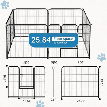 NEWBULIG Dog Playpen 8 Panels 24" Height Foldable Heavy Duty Metal Dog Exercise Playpen Puppy Fence for Indoor Outdoor Yard