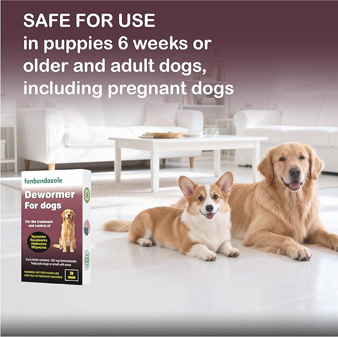 Dewormer for Dogs, Fenbendazole for All Wormers, Tapeworms, Roundworms, Hookworms and Whipworms, 24 Count(Pack of 1)