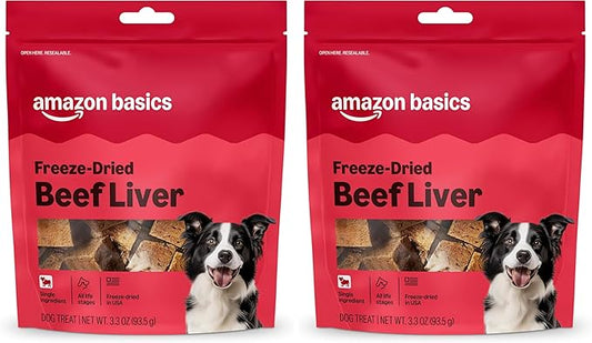Amazon Basics Freeze-Dried Raw Single Ingredient Dog Treats (Previously Wag), Beef Liver, High Protein, Grain-Free, 3.3 Ounce (Pack of 2), Packaging May Vary