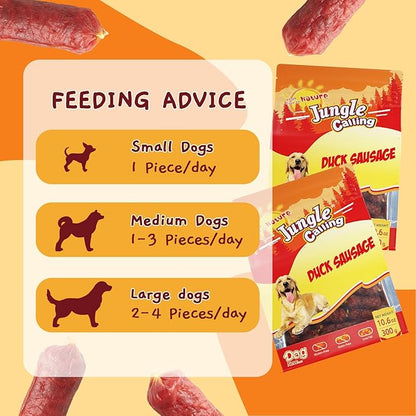 Jungle Calling Soft Duck Sausage Dog Treats, Grain-Free Single Ingredient Tender Duck Jerky, Easy to Chew Training Treats for Small & Medium Dogs, 10.6 oz