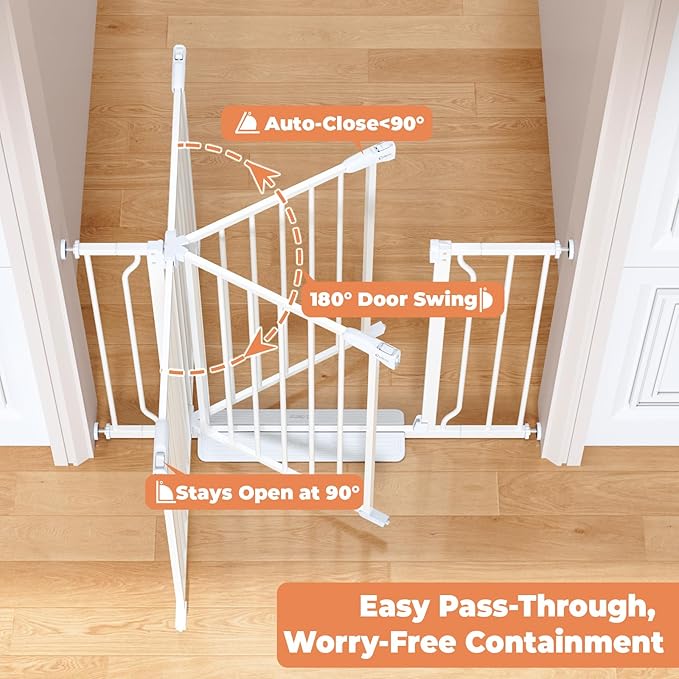 Baby Gate No Drilling, 29"-40" Auto Close Dog Gate Indoor for Doorways & Stairs, Pressure Mounted Adjustable Pet Gate, Easy Walk Through Child Gate for Children & Pets Stroller Friendly, White