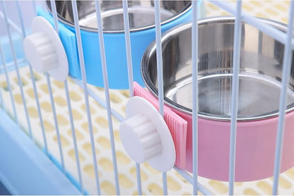 RUBYHOME Dog Bowl Feeder Pet Puppy Food Water Bowl, 2-in-1 Plastic Bowl & Stainless Steel Bowl, Removable Hanging Cat Rabbit Bird Food Basin Dish Perfect for Crates & Cages, Blue