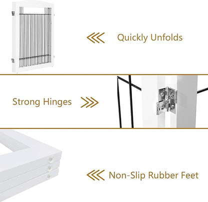 PAWLAND 72“ Extra Wide Dog gate for The House, Doorway, Stairs, Freestanding Foldable Wire Pet Gate, Pet Puppy Safety Fence, 30" Height (White, 3 Panels)