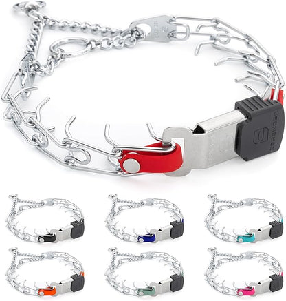 Herm Sprenger Chrome Plated Steel Dog Collar with Quick Release ClicLock Buckle and Biothane Insert Training Collar for Dogs Made in Germany (Cherry Red, 16in x 2.25mm(Neck Size up to 13-14in))