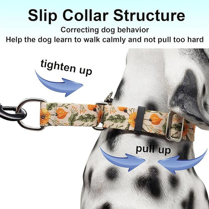 Martingale Collar for Dogs with Buckle Adjustable Nylon Slip No Pull Training Dog Collars (Beige Floral, Large)
