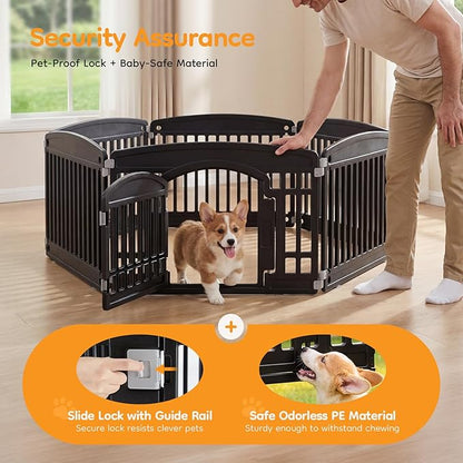 NEWBULIG Dog Playpen 6-Panel, 24IN Puppy Playpen, Stable Dog Play Pen Indoors/Outdoor with Secure Locking Door, Plastic Pet Fence for Small & Medium Dogs