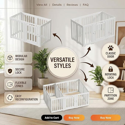 Dog Playpen with Door, Portable Large Puppy Playpen for Indoor & Outdoor Use, Tool-Free Assembly Modern Pet Play Pen for Dogs, Cats & Small Animals