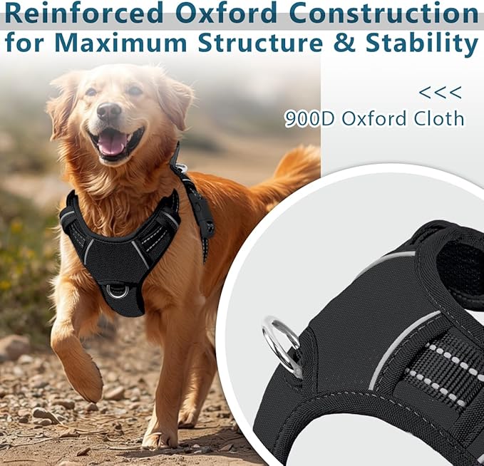 BARKBAY Dog Harness No Pull Oxford with ID Tag Pocket - Heavy Duty, Reflective, Easy Control for Large Dogs(Black Oxford,M)