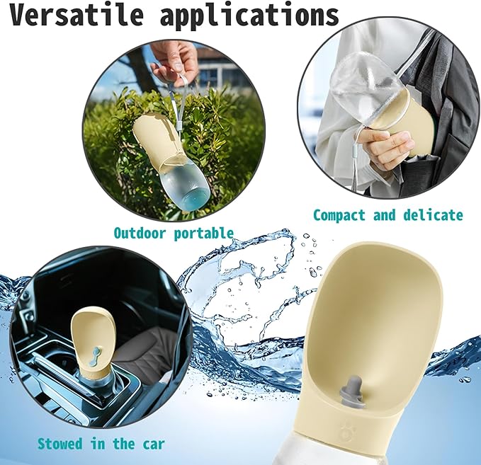 Kalimdor Dog Water Bottle, 12oz Leak Proof Portable Puppy Water Dispenser with Drinking Feeder for Pets Outdoor Walking, Hiking, Travel, BPA Free Food Grade Plastic (Cream Yellow, 12oz)