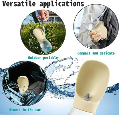 Kalimdor Dog Water Bottle, 12oz Leak Proof Portable Puppy Water Dispenser with Drinking Feeder for Pets Outdoor Walking, Hiking, Travel, BPA Free Food Grade Plastic (Cream Yellow, 12oz)