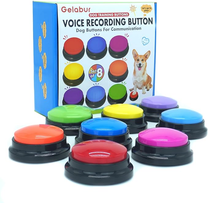 Gelabur Set of 8 Dog Buttons for Communication, Voice Recordable Buttons for Classroom, Dog Training Talking Buttons Starter Set, Pet Easy Speaking Buttons Tools