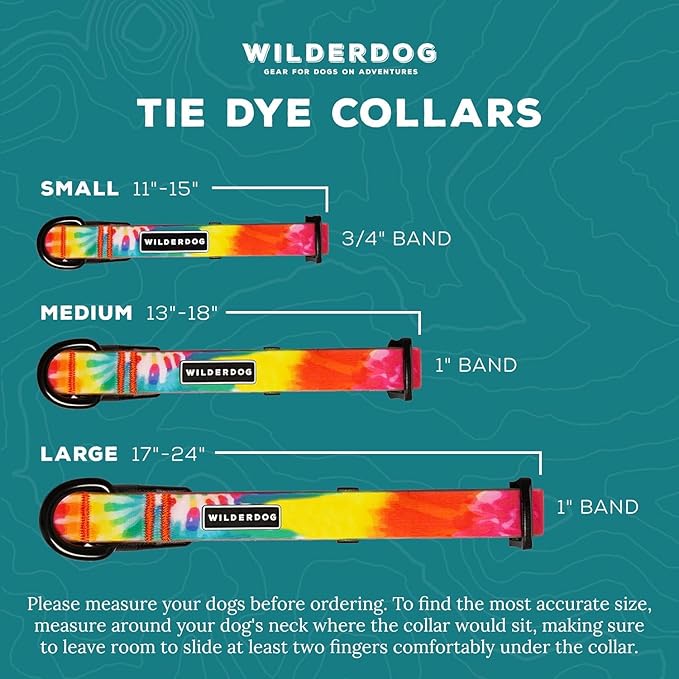 Wilderdog Waterproof Dog Collar - Repels Water & Dirt - Medium 13"-18" - Tie Dye