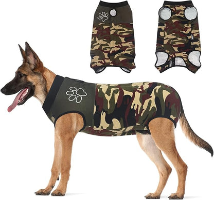 Jiupety Dog Surgical Recovery Suit Adjustable, Not Fit Slim and Long Body, Dogs Suit for Surgery Recovery, 2XL Size, Anti-Licking Surgical Dog Onesies, Camo