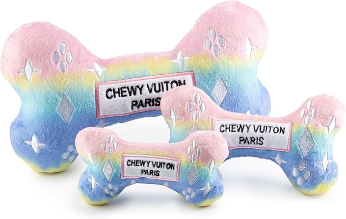 Haute Diggity Dog Chewy Vuiton Bone Plush Squeaky Dog Toy, Soft Durable Designer-Inspired Stuffed Puppy Chew Toys for Small, Medium & Large Dogs, Machine-Washable (Pink Ombre) XL