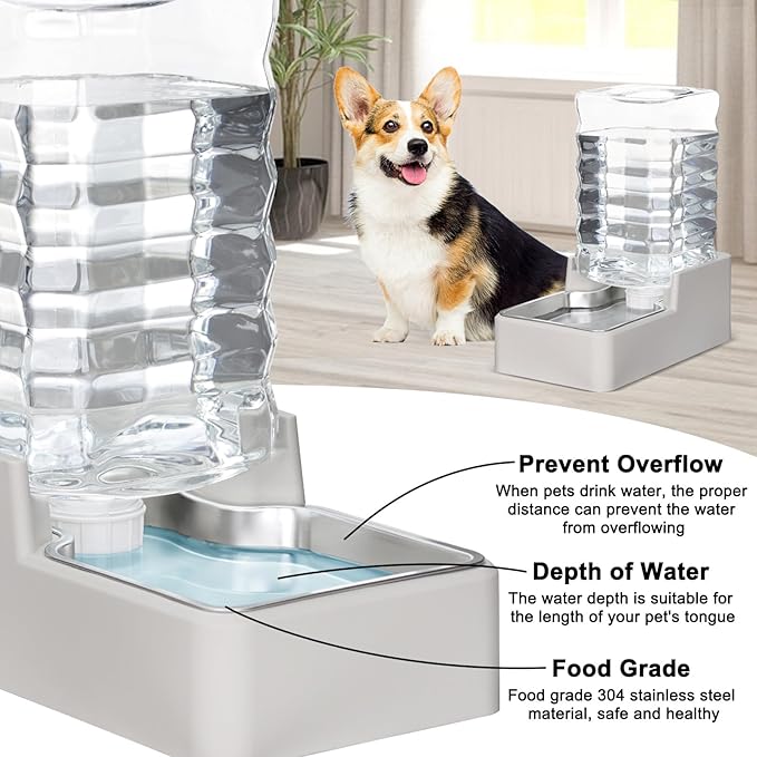 RIZZARI Stainless Steel Pet Water Feeder: 9L Gravity Leak-Proof Auto Refill Water Dispenser - 304 Stainless Steel Bowl - Hygienic & Rust-Resistant - No Filter - for 30-60 LB Dogs - Home/Office