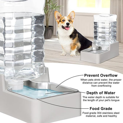 RIZZARI Stainless Steel Pet Water Feeder: 9L Gravity Leak-Proof Auto Refill Water Dispenser - 304 Stainless Steel Bowl - Hygienic & Rust-Resistant - No Filter - for 30-60 LB Dogs - Home/Office