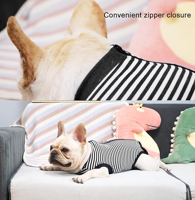 Dogs Cats Recovery Small Suit for After Surgery,Professional Pet Recovery Shirt Dog Abdominal Wounds Bandages,Substitute E-Collar & Cone,Prevent Licking Dog Onesies,Black-White XS