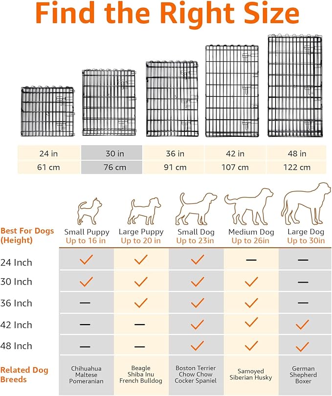 Amazon Basics Portable Foldable Octagonal Metal Exercise Dog Playpen, Indoor/Outdoor Pet Fence with Single Door, 8 Panels, Small, 30 Inches, Black