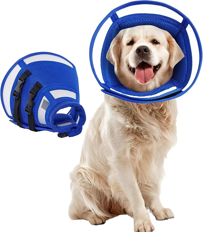 Allroaring Dog Cone, Comfy Extra Large Cone for Dogs After Surgery, Adjustable Soft Dog Cones to Prevent Licking Wounds, Pet Elizabethan Collar for Large Dogs, Blue XL