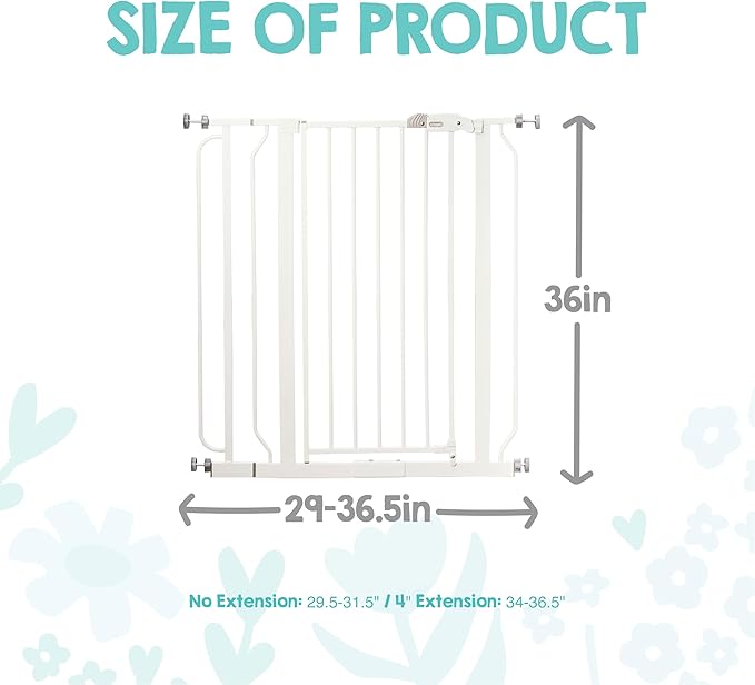 Regalo Safety 36" Extra Tall Baby Gate for Doorways & Bottom of Stairs, Pressure Mounted Walk Through Gate for Babies, Toddlers & Pets, Tested & Safe for 30 Years, American Designed, American Owned