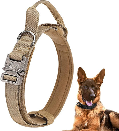 Dog Tactical Collar Military Dog Training Collar Control Handle and Heavy Metal Buckle for Medimum Large Dog Training Behavior Aids Brown XL