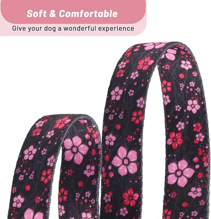 QQPETS Adjustable Soft Dog Collar: Print Flower Pink Multicolor Cute Patterns for XS Small Medium Large Pet Girl Boy Puppy Walking Running Training