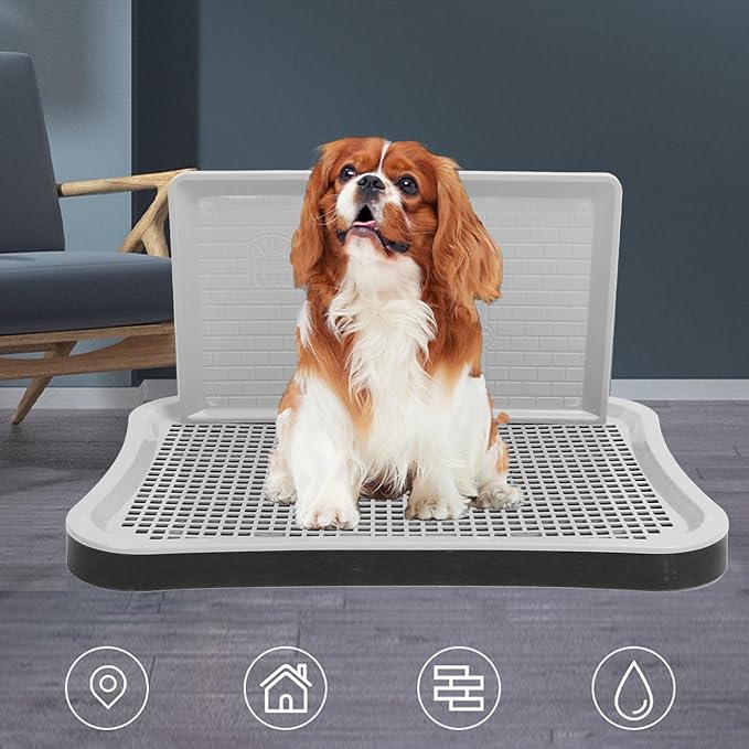 Puppy Potty Training Tray,Portable Puppy Mesh Training Potty Dog Training Toilet with Wall Column Removable Pee Pad Tray for Large Small Medium Pets (Black)