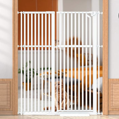 Senneny 63' Extra Tall Cat Gate Auto Close & One-Hand Open, Includes Extension Kits, No Drilling Pressure Mounted and Wall Mounted Kits, Metal Pet Gate Fits Openings 45.2' to 49.2' Wide, White