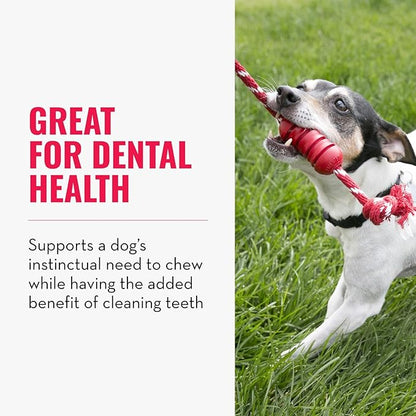 KONG Dental with Rope- for Dog Dental Care - Stuffable Chew Toy - Provides Chewing Outlet & Satisfies Instinctual Needs - Cleans Teeth & Gums - Made with Durable Natural Rubber - for Medium Dogs