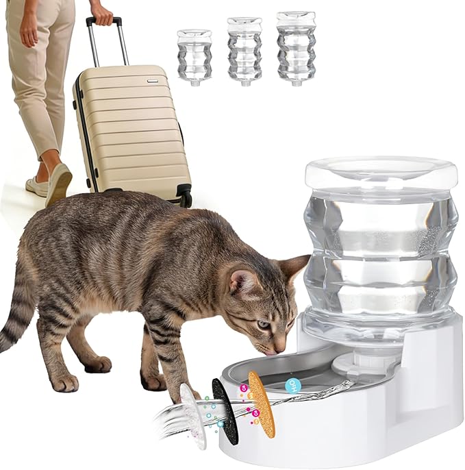 RIZZARI Pet Water Bowl Dispenser: 4L Large Capacity Automatic Stainless Steel Gravity Feeder - Easy Clean -No Power Needed - with Triple Filter - for Kittens & Puppies - Pet Corner - Living Room Nook