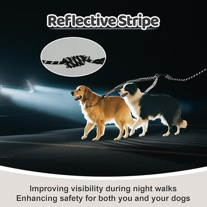 Double Dog Leash - 360°Swivel Tangle Free Splitter Attachment, 1 Rope with Handle, 2 Dogs Multi-Functional Leash, for Outdoor Walk Train Small Medium Large Two Pet, Grey