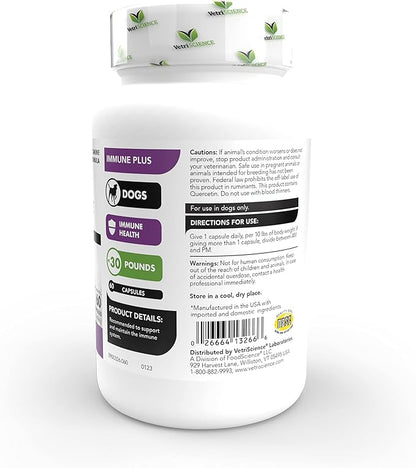 VetriScience Immunity Health Easy-Open Capsules, Supplement for Small Dogs, Cell Advance Immune and Allergy Support with Antioxidants, Hypoallergenic Formula, 60 Count