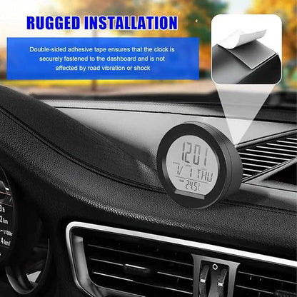 Car Digital Thermometer Clock, Dashboard Adhesive LCD Display Watch with Automatic Backlight at Night, Fahrenheit Temperature Display 24 Hour Format Time Clock for Car Home Office