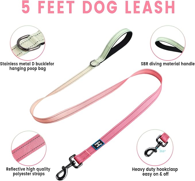 Roses&Poetry Dog Harness for Large Dogs, No-Pull Dog Harness and Leash Set Adjustable Reflective, Dog Vest Harnesses Comfort Padded Handle, Pet Harness for Training Outdoor Walking（Pink-L
