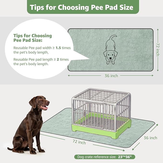 LOOBANI Washable Pee Pads for Dogs: 2 Pack Super Absorbent Reusable Puppy Pads, Leakproof and Waterproof Dog Training Pads Whelping Pads for Hallway Runner, Floor, Crate, Couch and Travel, 36"x72"