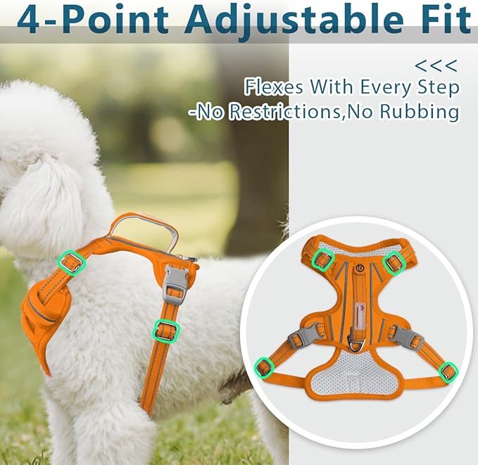 BARKBAY Dog Harness No Pull Oxford with ID Tag Pocket - Heavy Duty, Reflective, Easy Control for Large Dogs(Pumpkin Oxford,XS)