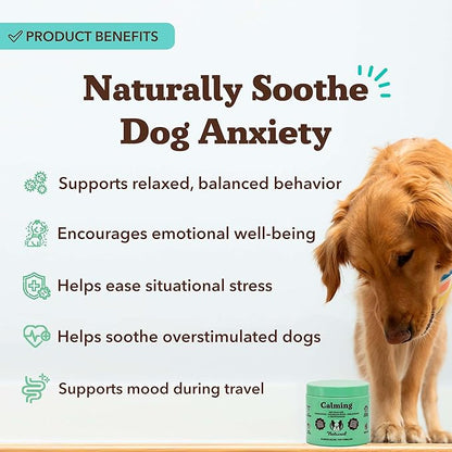 Natural Dog Company Calming Chews for Dogs, Stress & Anxiety Relief Supplement 90 cnt with Chamomile, Valerian Root & Melatonin, Natural Soothing Chews for Travel, Thunder, Fireworks & Separation